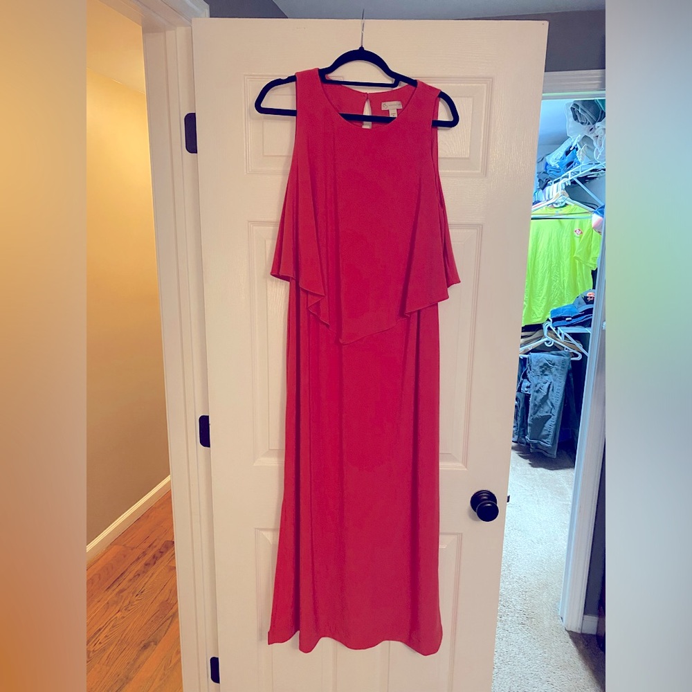 Stretchy midi/long Orange/Red Women's Dress, Sz 14